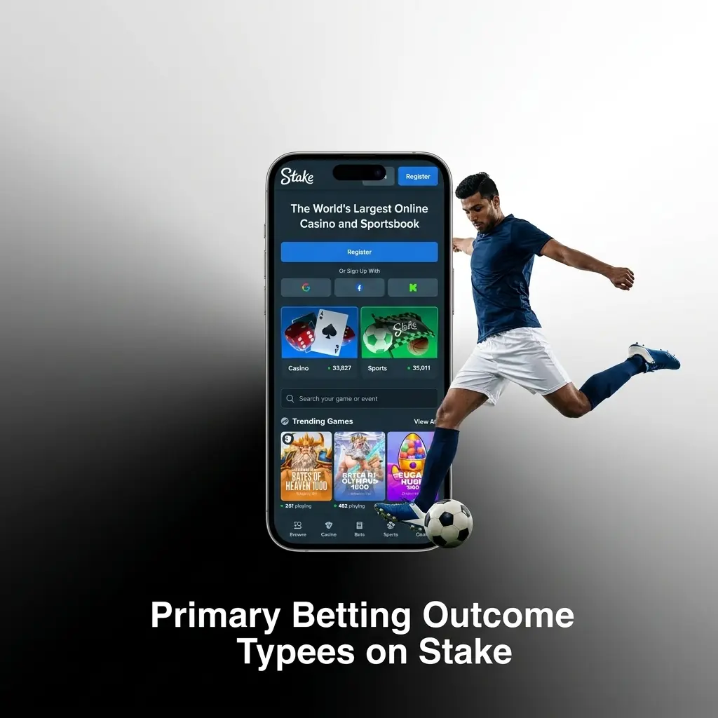 Cricket football kabaddi betting outcome types on Stake platform showing market categories and wagering options
