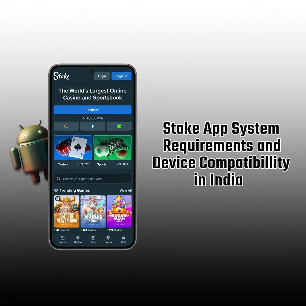 Stake app device compatibility chart showing Android and iOS requirements for Samsung Xiaomi OnePlus iPhone models in India