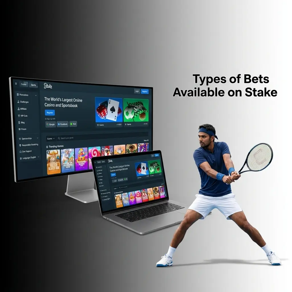 Single, Parlay, and System Bet types available on Stake sports betting platform for different wagering strategies